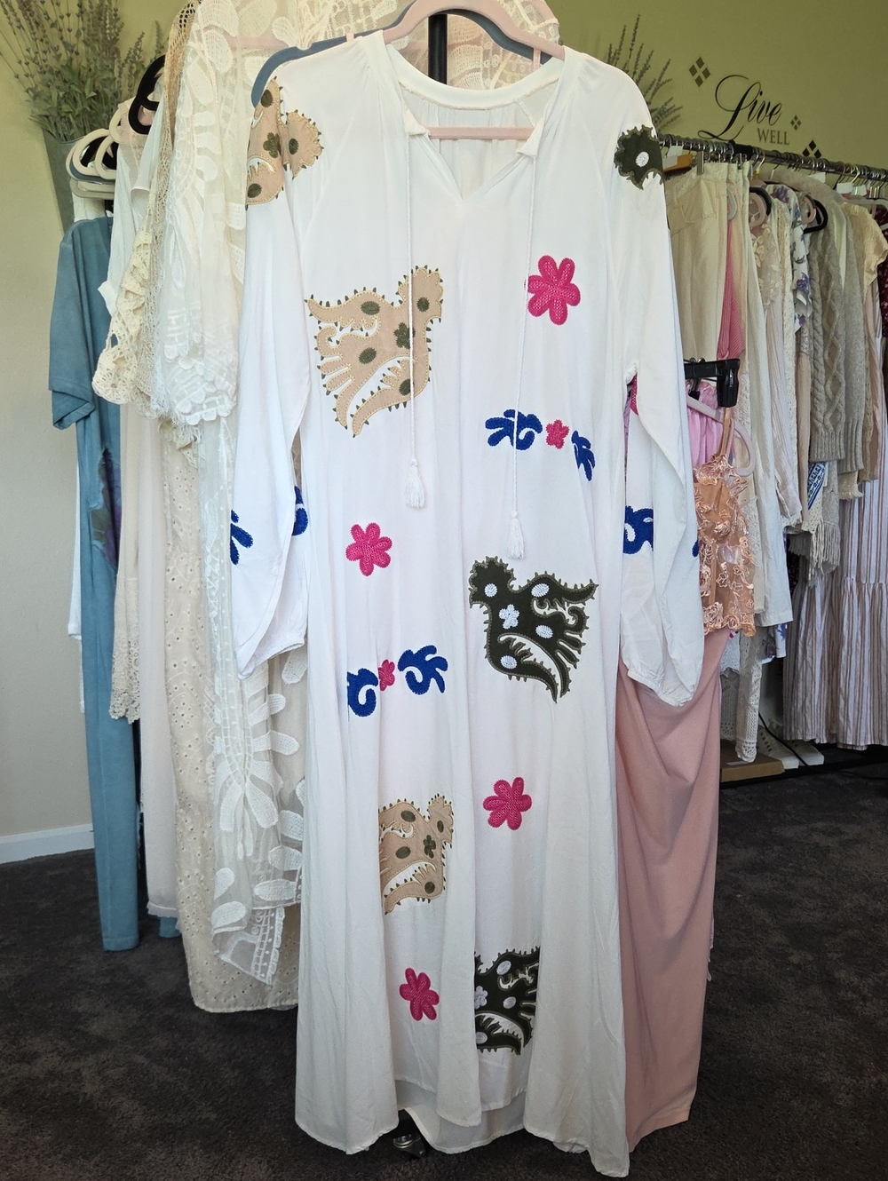 White Embroidered Floral Maxi Dress - Brand